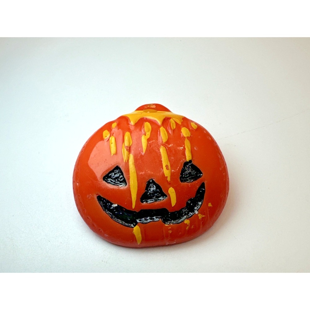 Vintage 1990 Halloween Jack O Lantern Pumpkin Lapel Pin Brooch Dripping Wax